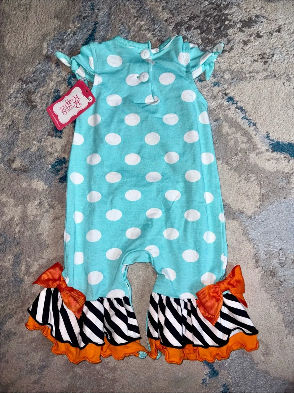 Toddler Polka Dot Ghost Ruffle One-Piece Bodysuit - Aqua & White